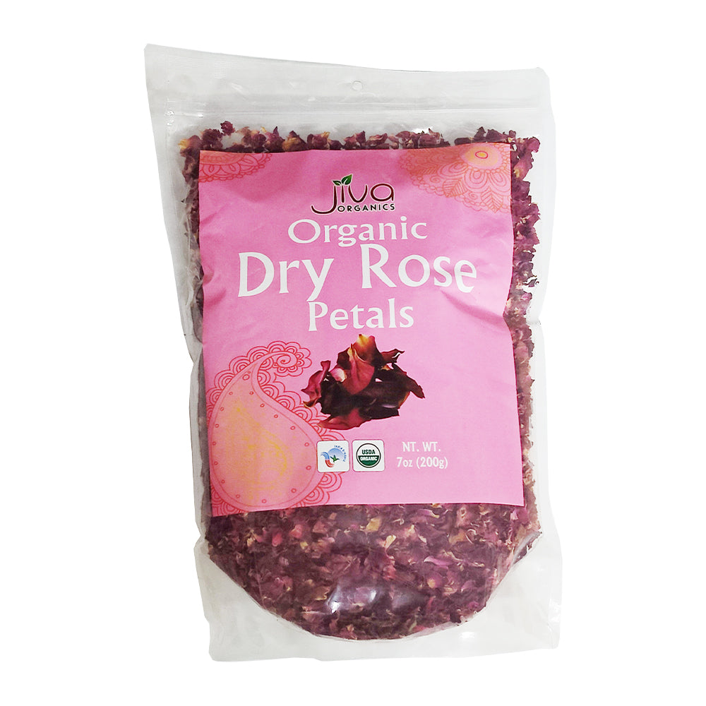 Jiva USDA Organic Dried Red Rose Petals 7 oz (200g) Large Bag - Food Grade, Edible Flowers - Use in Tea, Baking, Making Rose Water, Crafting, Wedding