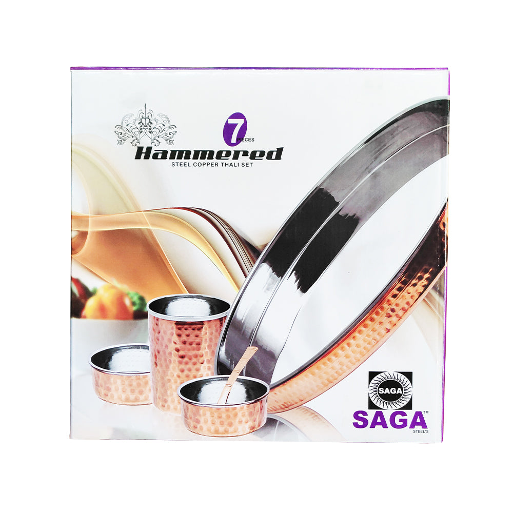 Hammered Steel Copper Thali Set